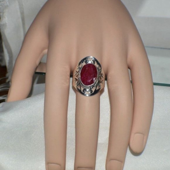 New Womens Ruby Kashmir Ring Southwestern Style Set in 925 Sterling Silver - Picture 3 of 7